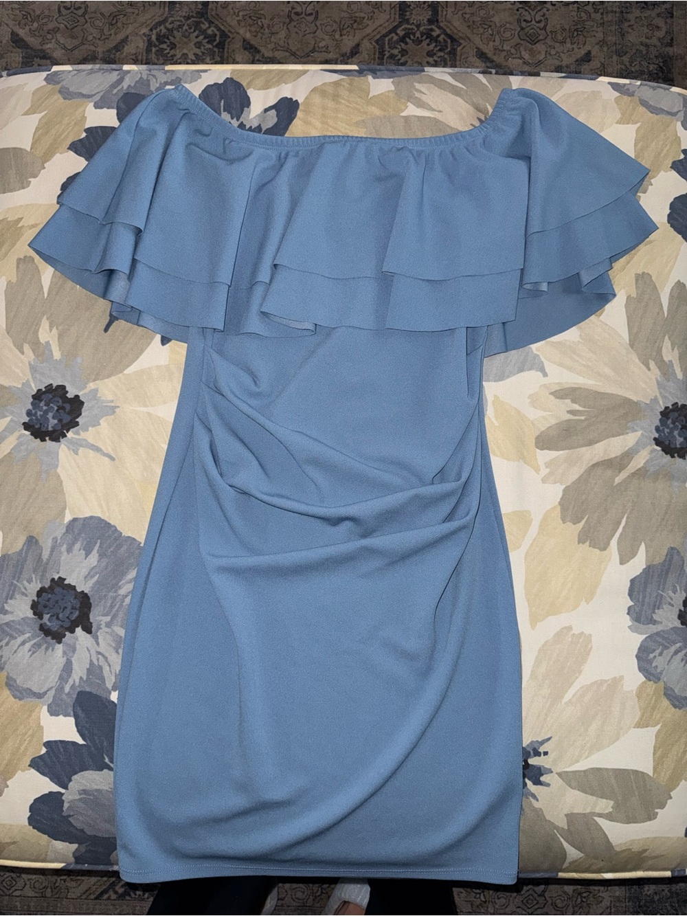 Elegant One-Shoulder Ruffle Dress in Dusty Blue